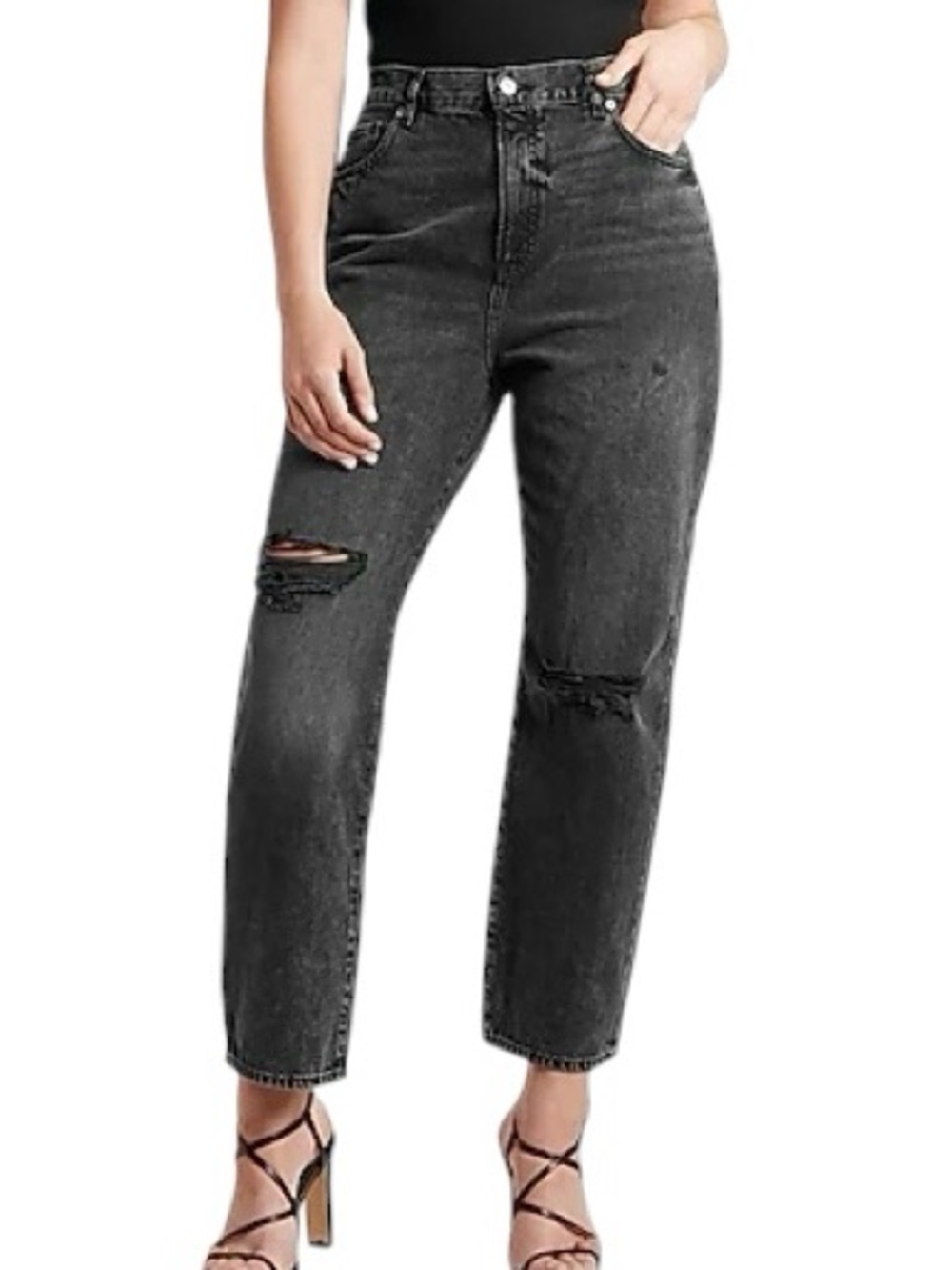 Express Women's Ankle Boot Jeans Size 10 Tall Black Ripped Charcoal Wash